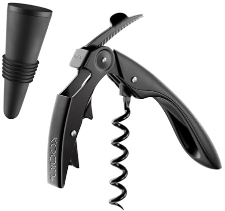 Set de Vino con Sacacorchos Profesional de Dos Tiempos, Tapón de Silicona Color Negro y Funda de Terciopelo – Regalo Solidario