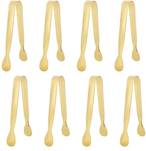 8pcs Small Tongs for Kitchen Serving – Mini Stainless Steel Food Tongs – Ice Cube Sugar Appetizer Serving Utensils – Gold Metal Cooking Tongs for Buffet Party Camping Desserts