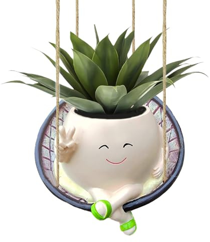 Nuytghr Maceta oscilante | Maceta de resina con cabeza de flor | Diseño de cara sonriente, maceta de resina al aire libre para ayudante de cultivo de plantas