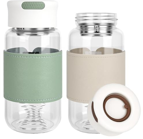YYTECH 2 Stück Shaker Glas, Kleine Glas Shaker Flasche Shake Becher, Protein Shakers, 16.9oz BPA-freies geruchloses mit Integriertem Sieb Und 304SS Mischball für Fitness und Protein-Shakes(C)