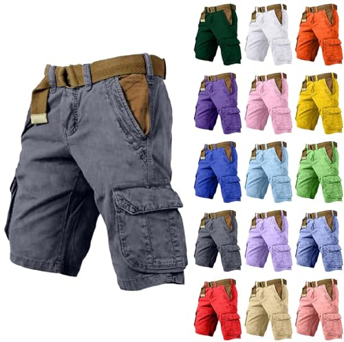 Treillis Militaire Homme, Shorts Et Bermudas Bermuda Short Cargo Homme De Travail Militaire Vetement Coton Grande Taille Ceinture Elastique Pantalon Court avec Multi-Poches Sport Randonnée Eté Gris,