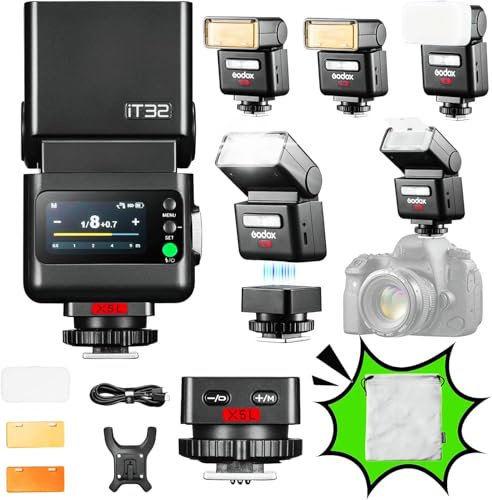 Godox iT32 X5L Flash TTL pour Appareil Photo avec Déclencheur sans Fil X5 L pour Leica, Magnétique Amovible, Écran Tactile, Déclencheur sans Fil HSS 2.4G, Temps de Recharge 1,5s pour Leica SL2 M10 Q2