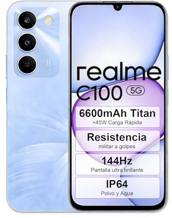 realme C100 Smartphone 5G Móvil, Pantalla 6,8 144 Hz, 4+128GB,Batería 6600mAh, Carga Rápida 45W, IP64, Resistencia a Golpes Robusta (Purple, 128.0, GB, 4.0, GB)