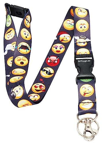 RolSeley Courroie Tour de Cou en Polyester - Cordon Lanière avec Motif de Visages Souriants Jaunes - Échappée de Sécurité
