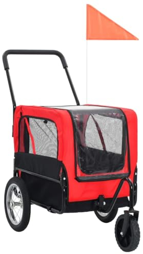 vidaXL Hundefahrradanhänger Fahrradanhänger Hundeanhänger Hundetransporter Haustieranhänger Hunde Fahrrad Anhänger Jogger 2 in 1 Rot Schwarz