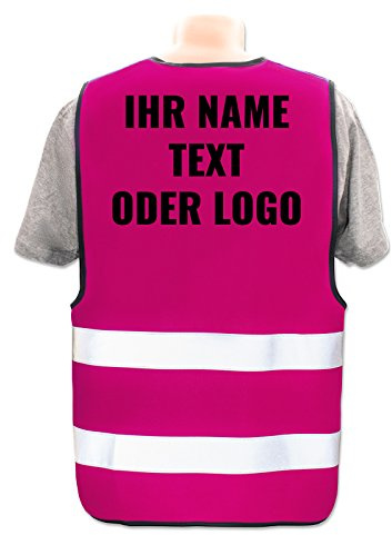 Hochwertige Warnweste direkt selber gestalten * eigener Aufdruck mit Text Logos Grafiken Designs, Position & Druckart:Rücken/Premium-Druck, Farbe & Größe:Pink/Größe XL/XXL