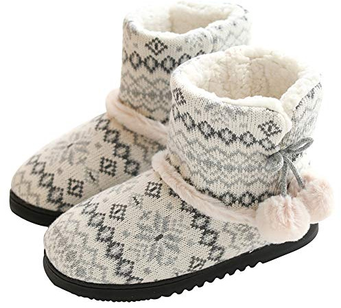 Rokiemen Chausson Montant Femmes Homme Hiver Chaudes Chaussons Peluche Intérieur Pantoufles Doublure Bottes Maison Slippers