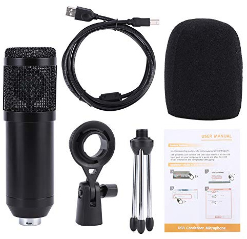 Kondensatormikrofon, USB-Mikrofon für Computer KTV Live Broadcast Recording Studio Gesangsaufnahme mit Stativ Einfach zu installierende einstellbare Lautstärke Audiogeräte