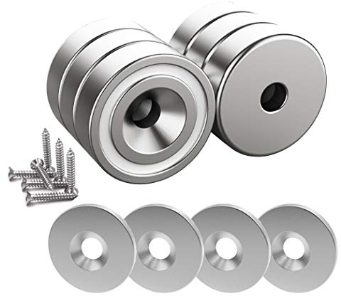 Magnetpro 6 Stück Starke Magnete 20 x 7 mm 10 KG Kraft, Helles Silber | Mit 6 Stück Stahlkissen, Senkkopf-Topfmagnet Mit Loch und Kapsel, Mit Rostfrei Schrauben