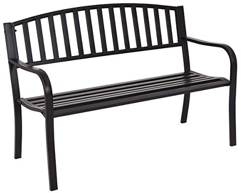 RELAX4LIFE Banc de Jardin en Fonte d’Acier pour 2-3 Personnes, Design Résistant avec Dossier Ciselé, Accoudoirs Arrondis et Pieds Durables, Utilisation en Extérieur, Bronzé/Noir (Modèle 9)