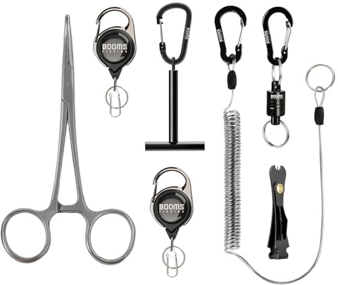 Booms Fishing FF3 7 PCS Fly Fishing Tools Kit, Fishing Knot Tool and Line Clipper Retractor, Magnetic Net Release with Lanyard, Fly Fishing Tippet Spool Holder, Hook Remover Forceps