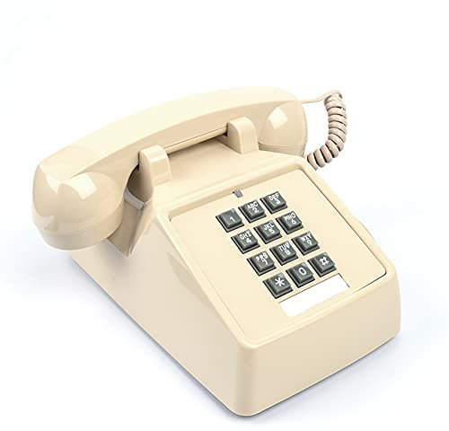 QUOXO Téléphone Filaire Traditionnel rétro pour la Maison, téléphone analogique Classique de Base, téléphone Fixe Ancien et Vintage pour la Maison, Le Bureau et l'hôtel (Blanc cassé)