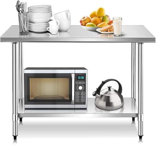 tonchean Stainless Steel Catering Table Stainless Steel Tables 91x61x85cm | Commercial Heavy Duty Preparation Work Bench with Adjustable Under Shelf for Restaurant Home Hotel