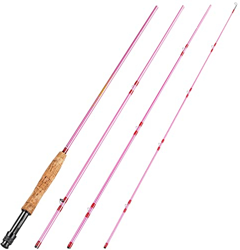 Sougayilang Fliegenfischrute 4-teilig 2,4 m leicht, ultra-tragbar, für Forellen, Lachs, Sonnenfisch, Outfit, Reisen, Angeln, SG4905, Rosa