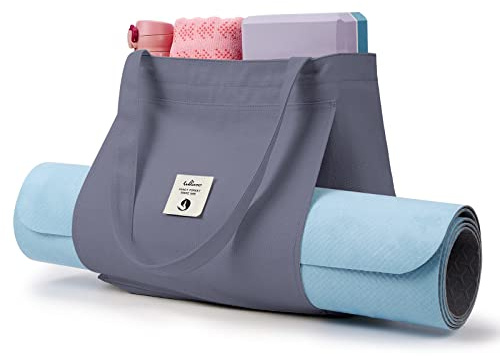 WLLWOO WLLWOO Yogaväskor för kvinnor med yogamattor, väskor, bärväska, tygväska för pilates, axlar för resor, kontor, strand, träning (grå)