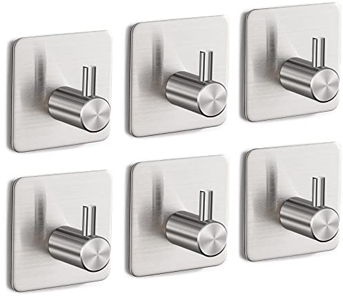 Eowihor Haken Handtuchhaken, Ohne Bohren, 6 Stück Klebehaken Handtuchhalter Wandhaken Selbstklebend aus Edelstahl, Ideal für Bad Toilette Küche Büro, Silber