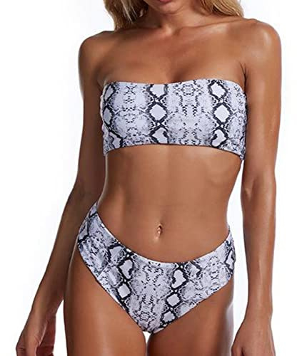 Traje de Baño para Mujer, Conjunto de Bikini Bandeau sin Tirantes, Traje de Baño Sexy con Estampado de Cintura Alta, Conjunto de Trajes de Baño de Dos Piezas, Traje de(XL-Estampado de Serpiente)