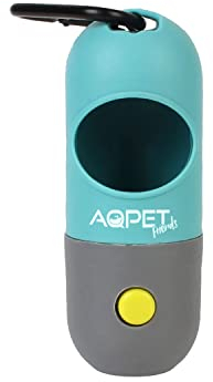 AQPET Dispenser in plastica con Torcia led sacchetti igienici per animali - Inclusi sacchetti compostabili, 1 pezzo - colore casuale