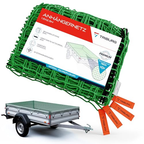TRIBURG 1.5x2.5M Trailer Net with Corner Markings, Edge Reinforcement, and 6 Rubber Tensioners