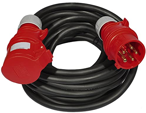 CEE Starkstromkabel 400V 32A 5x6mm² Gummi H07RN-F Standard ohne Phasenwender, Verlängerungskabel mit Stecker und Kupplung, 5m, 10m, 15m, 20m, 25m, 30m, 40m, 50m IP44 (20 Meter)