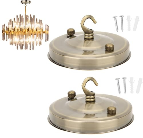 Serlium 2PCS Hook Ceiling Plate, Iron Ceiling Light Canopy Hook Chandelier Crystal Lamp Hanging Plate Base DIY Fitting Accessory(Bronze)