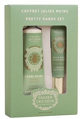 Panier des Sens - Pretty Hands Set - Almond Mini Hand Lotion + Nail & Cuticle Oil - Hand Cream for Dry Hands - Shea Butter and Sweet Almond Oil - Hand Care Made in France 97% Natural Ingredients