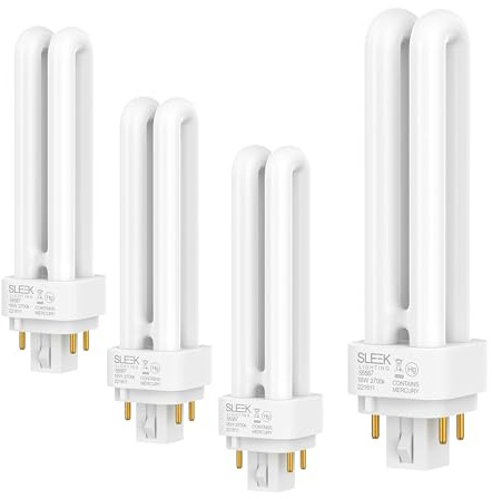 SLEEKLIGHTING 18 Watt T4 Double Tube CFL 4 Pin G24Q-2 Base Light Bulb 2700K 1050lm -Replaces PLC-18W 827 -Compact Fluorescent - Warm White Light 4pack