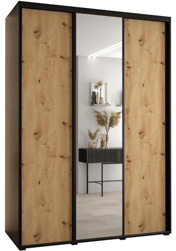 Kleiderschrank mit Spiegel Davos 3 Garderobenschrank - Schrank Schlafzimmer - Mehrzweckschrank 3 Schiebetüren - Regalen - Flur Möbel - Kleiderstange Schrank - Allzweckschrank - closet - Gaderobe