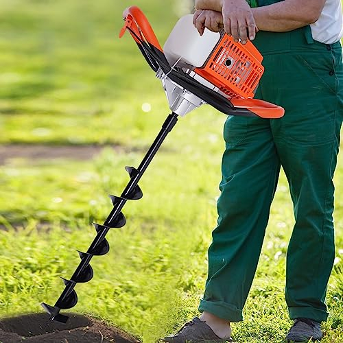 CHIMHOON Benzin Erdbohrer Benzin-Pfostenlochbohrer, Erdbohrer, Zaunbohrer mit 3 Bohrern 100/150/200 mm Universal-Gartenerdebohrer mit 20MM Durchmesser Abtriebswelle