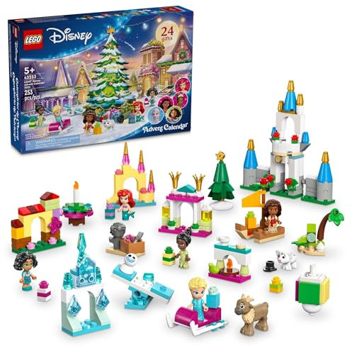 LEGO Calendario de Adviento de Disney 2024 para niños, calendario de Adviento de Navidad con mini construcciones y 8 minifiguras, a partir de 5 años, idea de regalo de juguetes Disney para niñas y