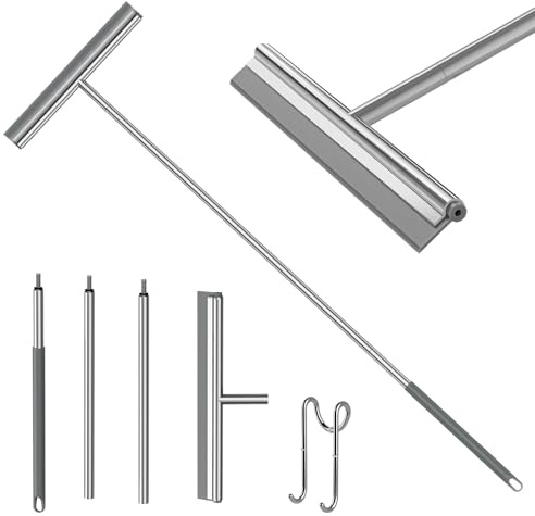 Tanniws Wasserschieber Bodenabzieher Dusche Edelstahl Duschabzieher Boden Langer Stiel 53/93/133cm mit Wandhalter, Fensterabzieher mit extra langlebiger 40cm Silikon Lippe Wasserabzieher Boden