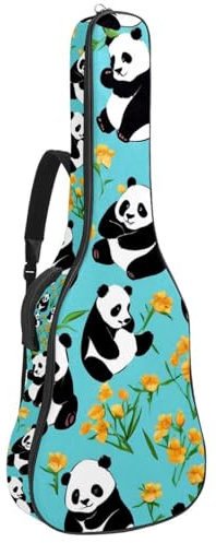 Akustikgitarre Tasche Universal Tasche für 40/41/42 Zoll Gitarre mit Zubehörfach Wasserdicht Gigbag Cute Panda auf Blau, mehrfarbig, 42.9x16.9x4.7 in, Gitarrentasche