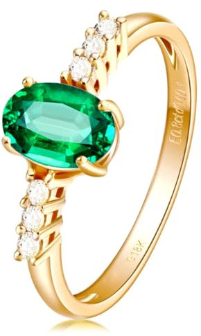 Beydodo Ringe Gold 750 Damen, Verlobungsring mit 1ct Oval Smaragd Hochzeit Ringe Frauen Eheringe Nickelfrei Gr.49 (15.6)