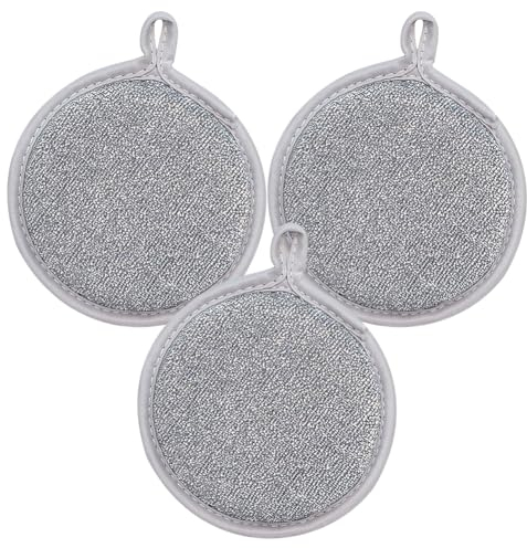 Fiorky Paquete de 3 trapos de alambre de doble cara para lavar platos, trapos multiusos para limpiar ollas, esponja integrada, utensilios de cocina, paños de limpieza de cocina, paños de lavavajillas