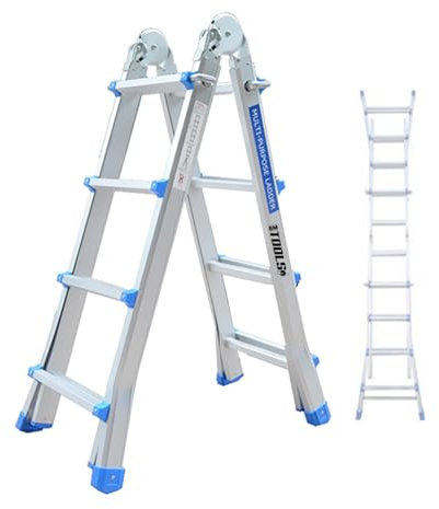 Echelle télescopique de BM TOOLS BMT-4X4-EXT en Aluminium - jusqu'à 4 Mètres, Multi-usages Pliable - jusqu'à 150kg - articulée