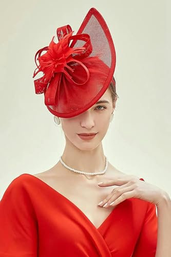 KENFHH Fascinator-Hut für Damen, schick, für Party, Kirche, Kopfbedeckung, Kopfbedeckung, Hochzeitskleid, Fascinator, Rot