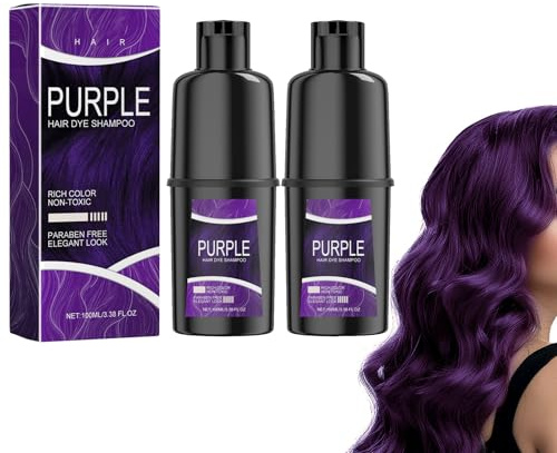 Tkekruh 2PC Morado Instant Hair Dye Shampoo 100ml, Champú para Cabello Morado, Natural Hair Dye Shampoo 3 en 1, Colors Hair in Minutes Long lasting Colour, para Hombres y Mujeres, Purple