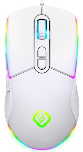 MLEJIAKJ Gaming Mouse, Wired Gaming Mouse with RGB Backlit, 7200 DPI Adjustable, Computer Mouse with 6 Buttons, Ergonomic Gamer Optical Mouse for PC, Mac, Laptop (White)