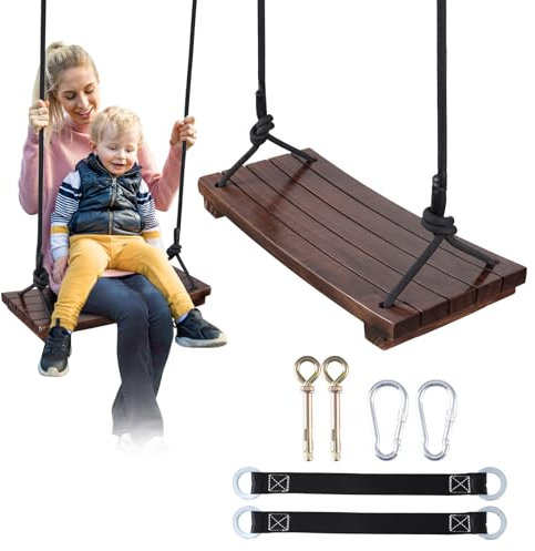 Balançoire Bois Grand Siège 60x25cm pour Adulte Enfant avec Accessoire Portique Extérieur Intérieur Jeux Jardin Max Poids 200kg