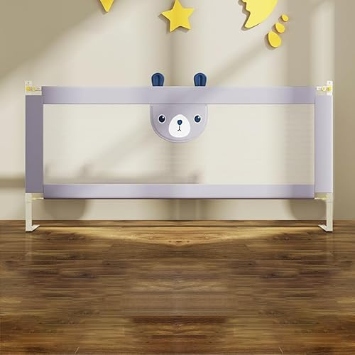 Joyeuse Planet Barrière de Lit Bébé - Barrière de Sécurité 140-200 cm, Réglable 30 Niveaux, Cadre Métallique Anti-Chute, Tissu Respirant Gris Clair avec Motif Mignon, Notice Incluse (160 cm)