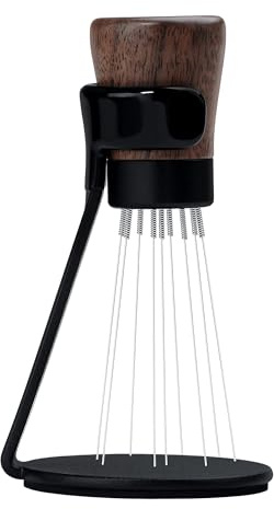 Normcore WDT-Werkzeug V2.1 mit Ständer, 9 Zinken, 0,23 mm Espresso-Verteilerwerkzeug, Weiss-Verteilungstechnik, magnetischer Kaffee-Rührer mit 16 zusätzlichen Nadeln, amerikanischer Walnussholzgriff