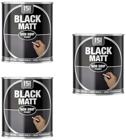 PEBBLE HUG Matt Black Non-Drip Paint, Easy-to-Apply, Fast-Drying, Ideal for DIY Projects, Home Interiors, Furniture, Perfect for Interior and Exterior Use, 300ml, (3 Pcs)