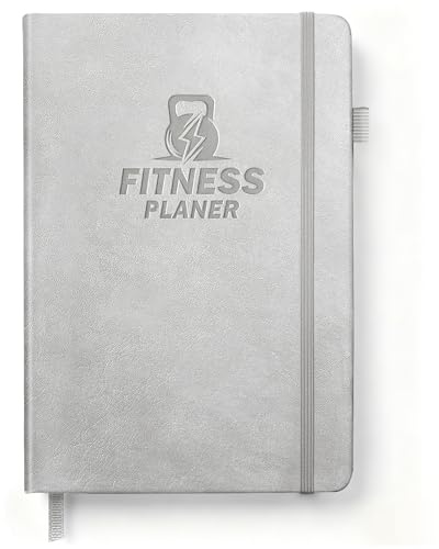 BIROYAL Trainingstagebuch Deutsch A5, mit 186 Trainingsseiten, Leder Cover | Trainingsbuch Krafttraining, mit Körpermessung, Meilensteine & Zielsetzung, 120g Papier, mit Stifthalter & Einstecktasche