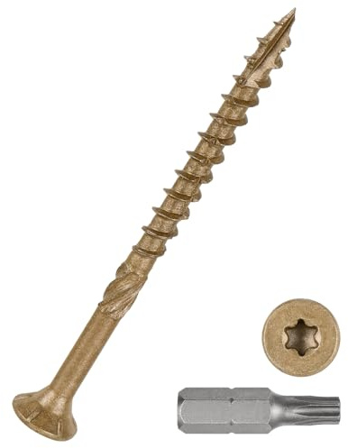 DTGN 300Pack #9x2-1/2 Deck Wood Screws kit Carbon Steel Tan | Wood Screws Epoxy-Coated Decking Screws W/ T25 Torx Star Drive Bit,Good for Decks,Fences,Frames,Farms,Outdoor Furniture