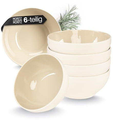 Moritz & Moritz CAVO Müslischalen 6er Sand - Stylisches und robustes Schalen Set aus Steinzeug für Müsli, Suppen & Salate - Spülmaschinenfest, mikrowellengeeignet, ideal für den täglichen Gebrauch