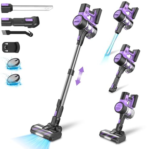 Yassol Aspirateur Balai sans Fil, Aspirateur sans Fil Puissant 45Kpa, 50Min Autonomie, Batterie Amovible, Brosse Anti-Emmêlement, Aspirateur Balai sans Sac Léger pour Poils d'animaux Tapis Sol Dur