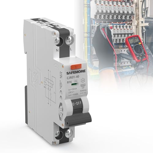 Disjoncteur Différentiel RCBO 16A 30mA Type A 1P+N - Courbe B Homologué TÜV | SAFEMORE Interrupteur différentiel 16A Protection 6kA 230V - Haute Sensibilité - Rail DIN