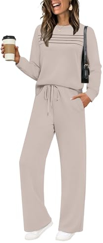 WIHOLL Fall Tracksuit for Women Two Piece Outfits 2 Piece Lounge Set Long Sleeve Loungewear Ladies Airport Comfy Fashion Khaki S