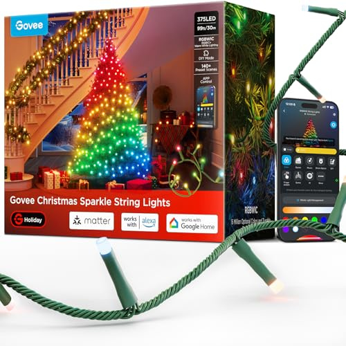 Govee Christmas Sparkle String Lights, 30M RGBWIC-Leuchten mit 375 LEDs | APP-Steuerung mit Alexa, Weihnachten Lichterkette für Innenräume, 140+ Dynamische Szenenmodi für Weihnachtsdekorationen
