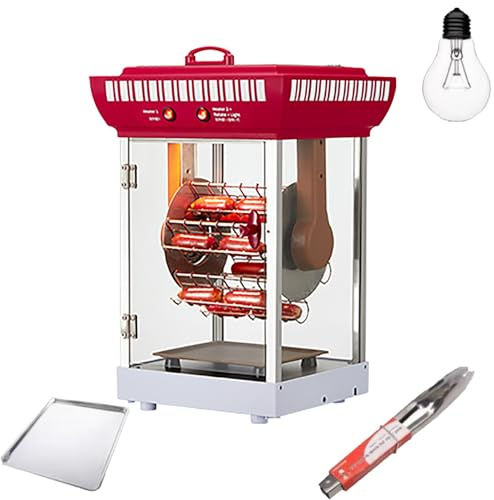 Commercial Hot Dog Machine - Fully Automatic 600W Sausage Grill Cooker with 360-Degree Rotating Grill and Oil Pan for Family and Commercial Use